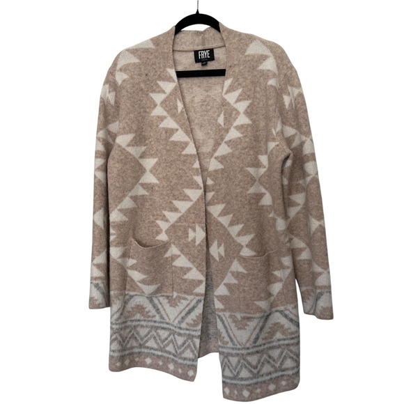 Frye Sweaters - Frye Womens Southwestern Geometric Open Front Cardigan Beige Cream Large